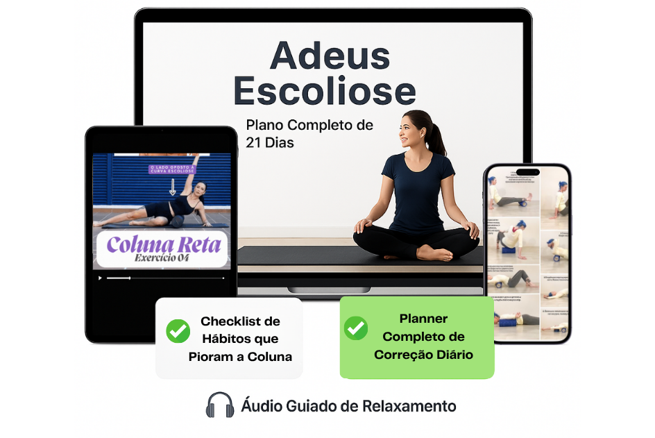 Mockup do pacote completo Adeus Escoliose